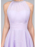 Lilac Chiffon Jewel Neckline Hi Low Short Prom Dress